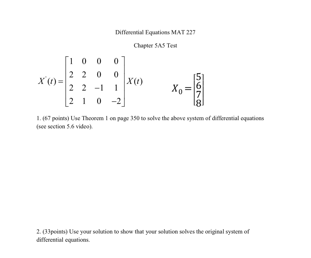 Solved Differential Equations Mat 227 Chapter 5a5 Test 22