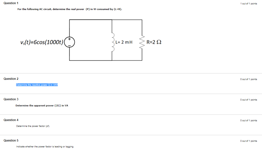 Solved For The Following Ac Circuit Determine The Real P Chegg Com