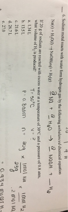 Solved 24h Unbalanced Chemical Equation 6 Sodium Metal R Chegg Com