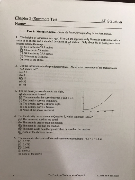 Solved Ap Statistics Name Part 1 Multiple Choice Circle Chegg Com