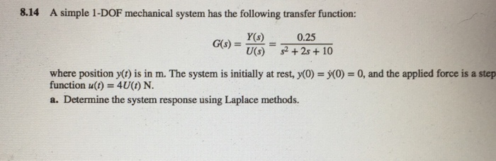 Solved 8 14 A Simple 1 Dof Mechanical System Has The Foll Chegg Com