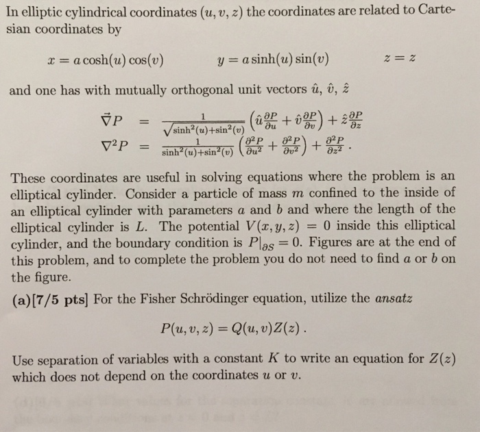 In Elliptic Cylindrical Coordinates U V Z The Chegg Com