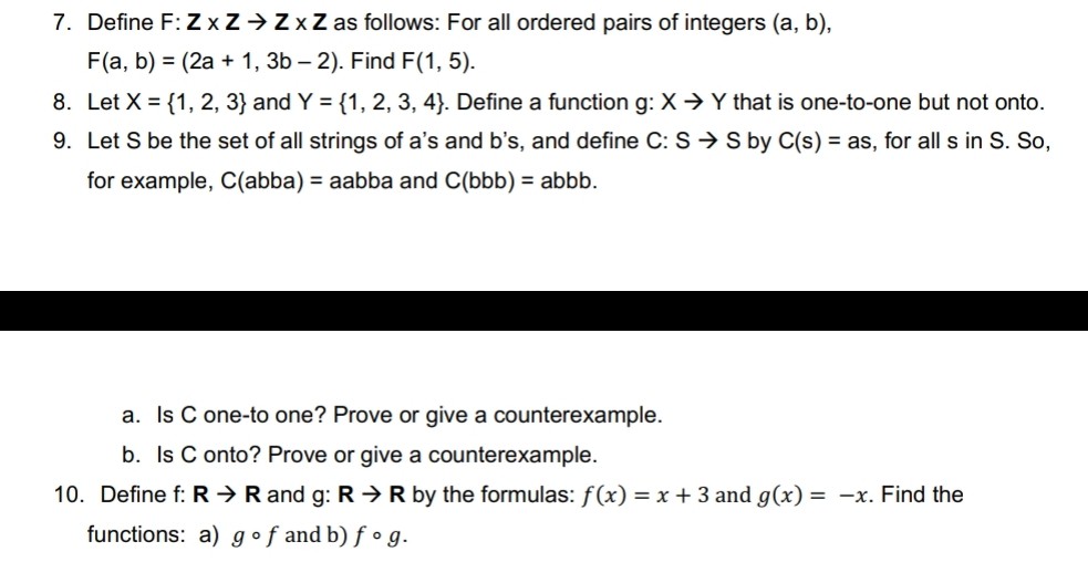 Solved 7 Define F Z X Z Z X Z As Follows For All Ord Chegg Com