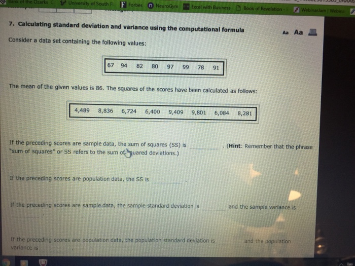 Solved Calculating standard deviation and variance using the 