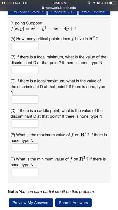 Solved 1 Point Suppose F X Y X2 Y2 4x 4y 1 F Chegg Com