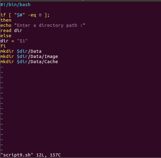 #!/bin/bash then echo Enter a directory path read dir else dir$1 fi mkdir Şdir/Data mkdir $dir/Data/Image mkdir Sdir/Data/c