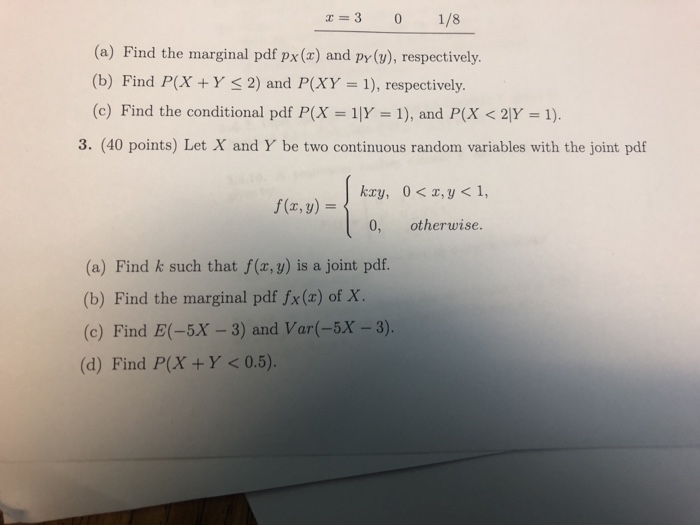 Solved R 3 0 1 8 A Find The Marginal Pdf Px X And Py U Chegg Com