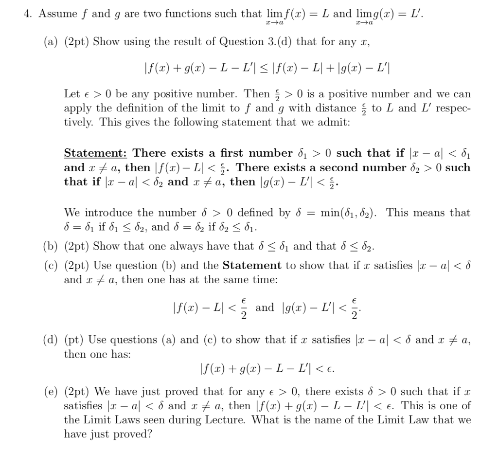 Solved 4 Assume J And G Are Two Functions Such That Lim Chegg Com