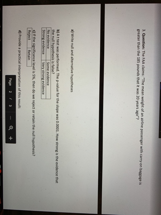 Solved Stion The Faa Claims The Mean Weight Of An Airl