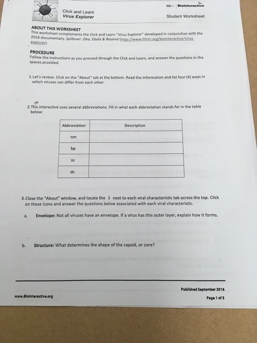 Click And Learn Virus Explorer Student Worksheet Chegg 