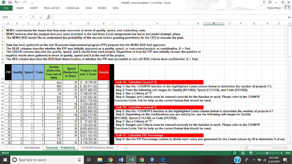 8 Mba501 Excel Template 7 2 Tw5xlsx Excel Nyles Moye Chegg 