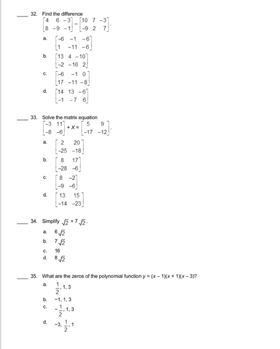 Solved 32 Find The Difference 4 6 3 10 7 3 8 9 92 7 A B Chegg Com