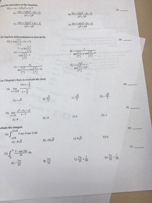 Solved Find The Derivative Of The Function Y X Chegg Com