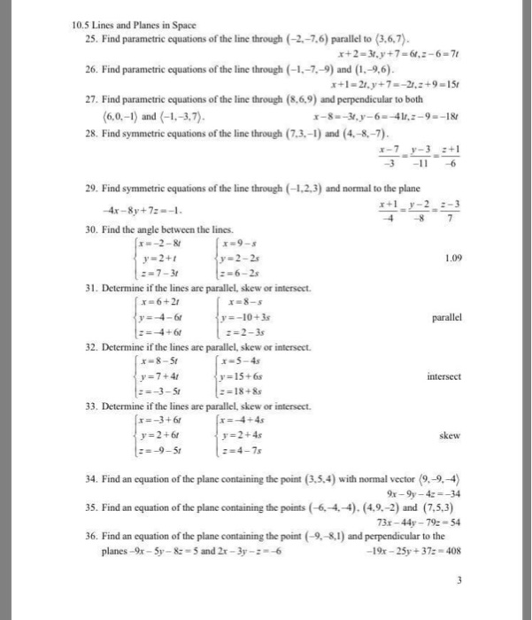 Solved 105 Lines And Planes In Space 25 Find Parametric