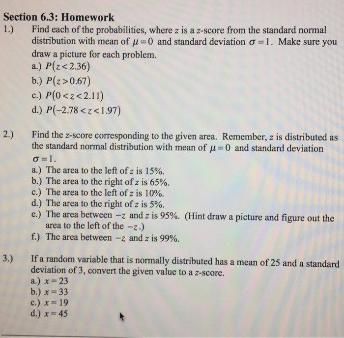 Solved Section 6 3 Homework 1 Find Each Of The Probabi Chegg Com