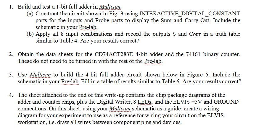 Solved 1 Build And Test A 1 Bit Full Adder In Multisinm Chegg Com