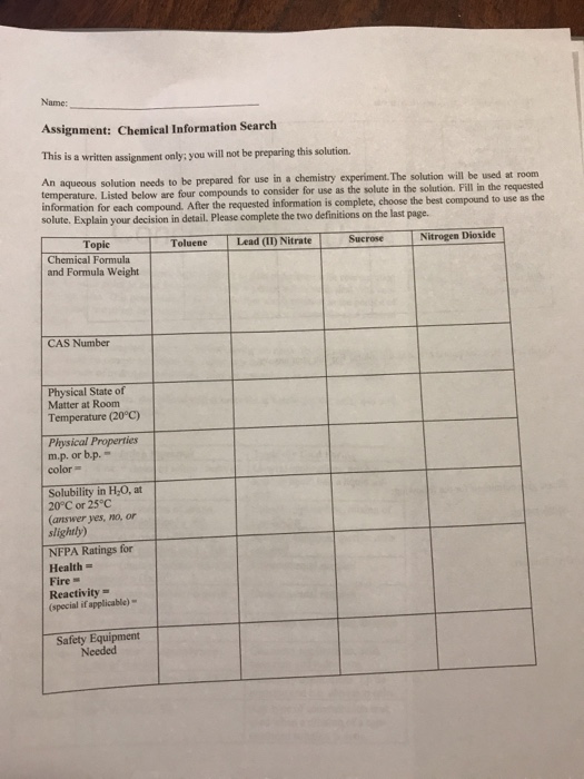 Solved Name Assignment Chemical Information Search This