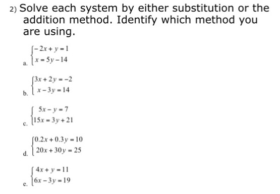 Solved 2 Solve Each System By Either Substitution Or The Chegg Com