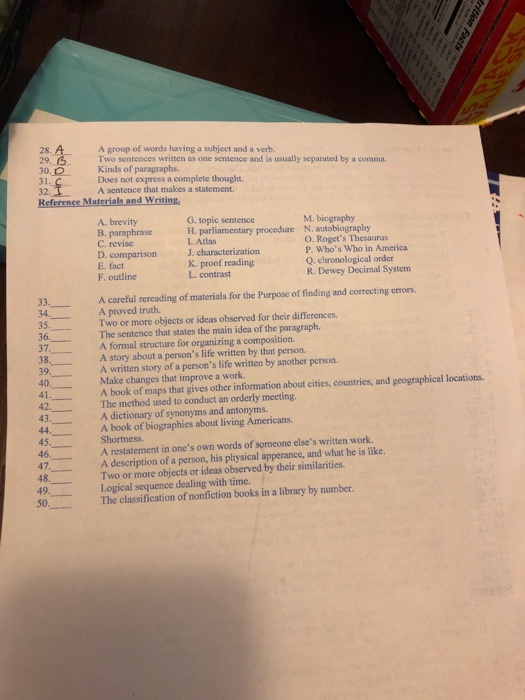 Solved A group of words having a subject and a verb. Two | Chegg.com