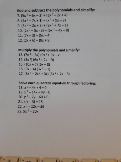 Add And Subtract The Polynomials And Simplify 7 5x Chegg Com