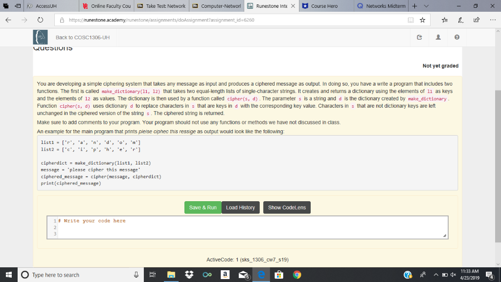 呐Online Faculty Cou -Take Test: Network | ㅮ Computer-Networl晒Runestone Inte X Q Networks Midterm Course Hero Khttpsrunestone.