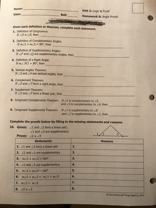 Solved Name Unit 2 Logic Proof Homework 8 Angle Proo Chegg Com