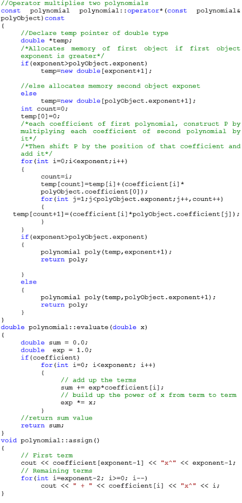 Write a declaration for a polynomial class picture