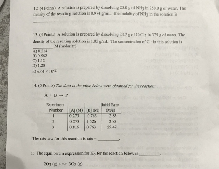 12 4 Points A Solution Is Prepared Dissolving Chegg 