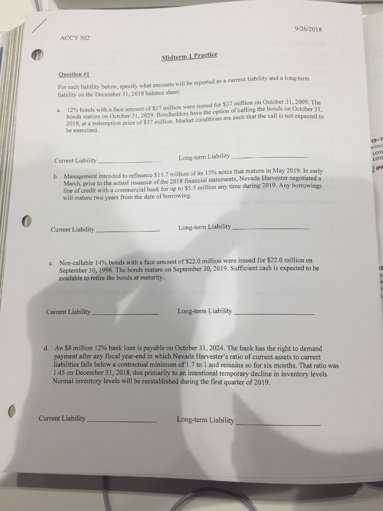 Solved 9262018 Accy 502 Midterm 1 Practice Question 1