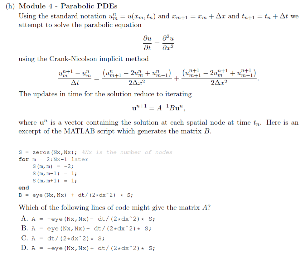 Solved H Module 4 Parabolic Pdes Using The Standard N Chegg Com