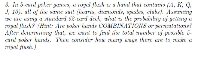 Poker Hands Permutations Combinations