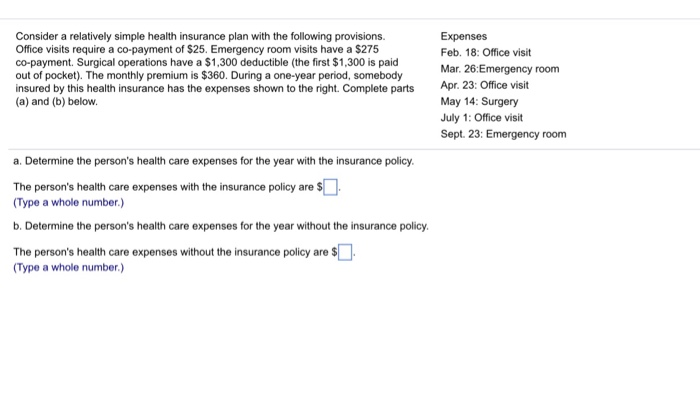 Consider A Relatively Simple Health Insurance Plan Chegg Com
