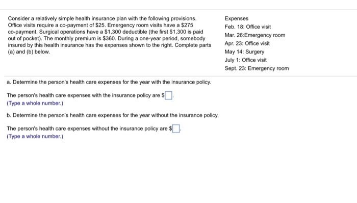 Solved Consider A Relatively Simple Health Insurance Plan