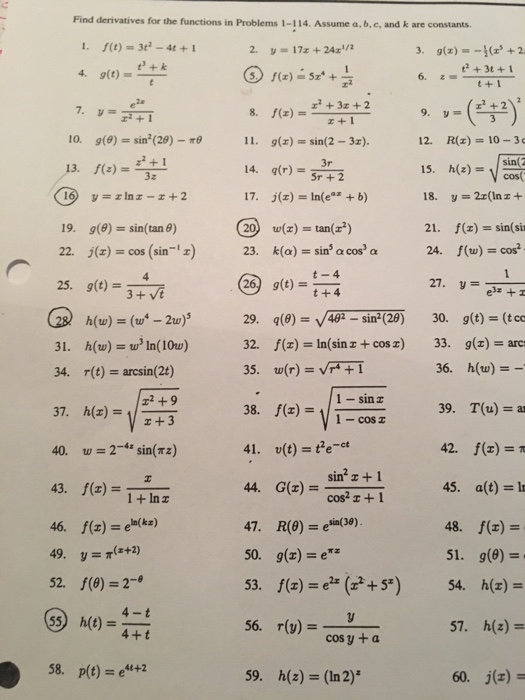 Find Derivatives For The Functions In Problems 1 114 Chegg Com