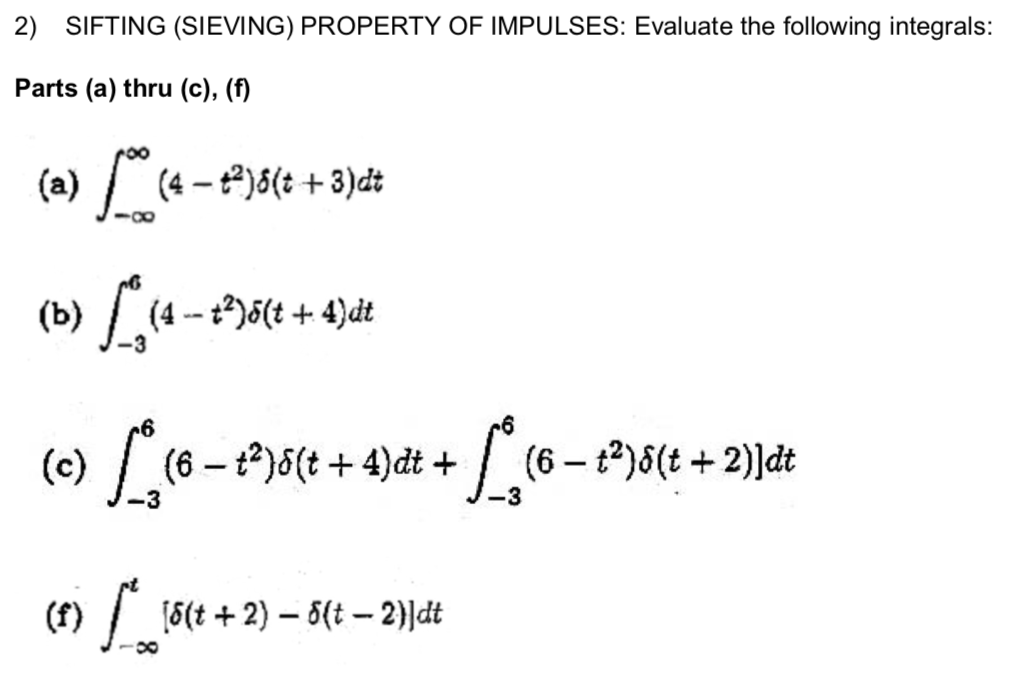 Solved 2 Sifting Sieving Property Of Impulses Evaluat Chegg Com