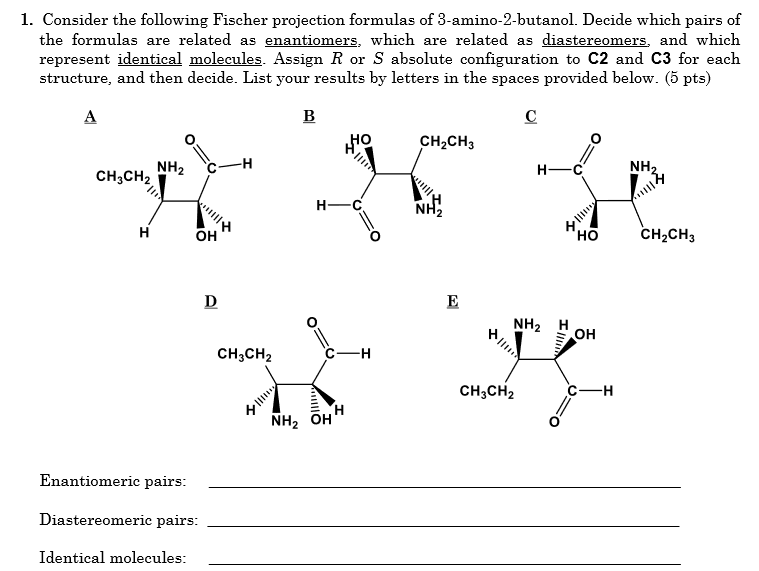 Consider the following Fischer projection formulas of 3-amino-2-butanol. 