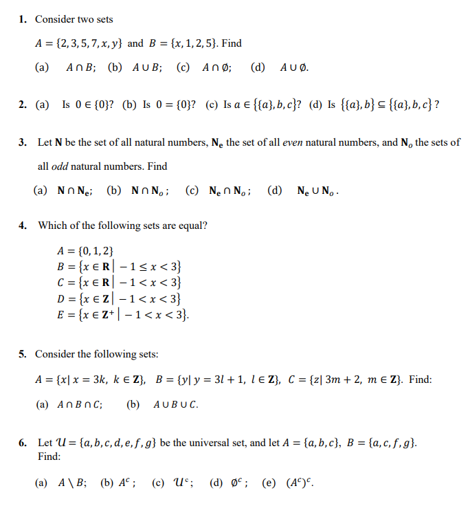 Solved 1 Consider Two Sets A 12 3 5 7 X Y And B X 1 2 Chegg Com