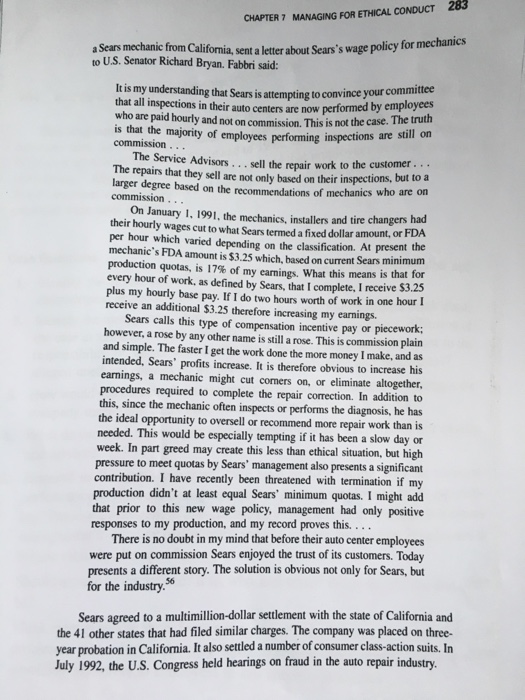 Sears auto center scandal case answers image