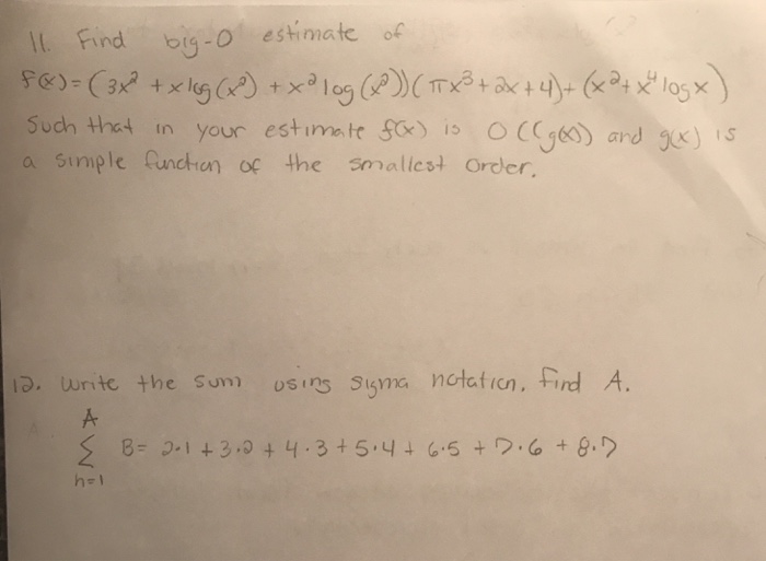 Solved Find Big O Estimate Of P X 3x 2 10g X 2 X 2 Chegg Com