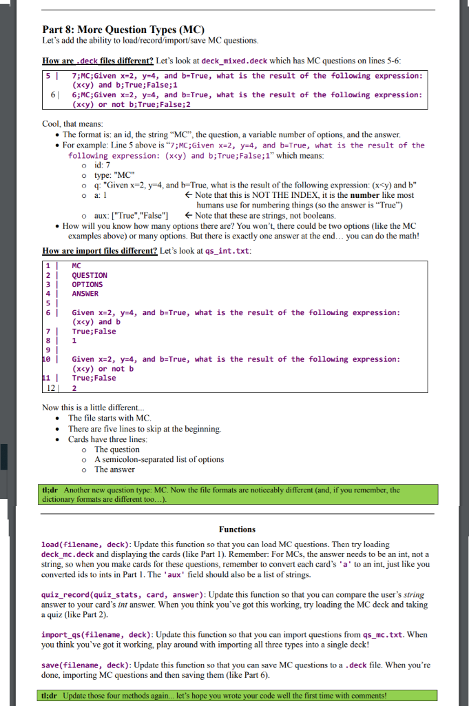 Part 8: More Question Types (MC) Lets add the ability to load/record/import/save MC questions. files different? Lets look a