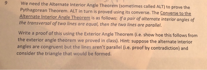 Solved 9 We Need The Alternate Interior Angle Theorem So