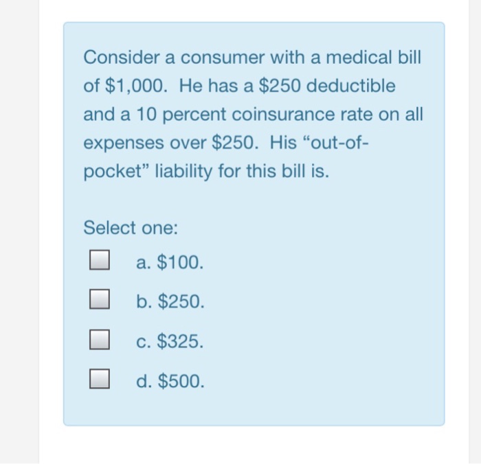 Solved Consider A Consumer With A Medical Bill Of 1 000 He Chegg Com