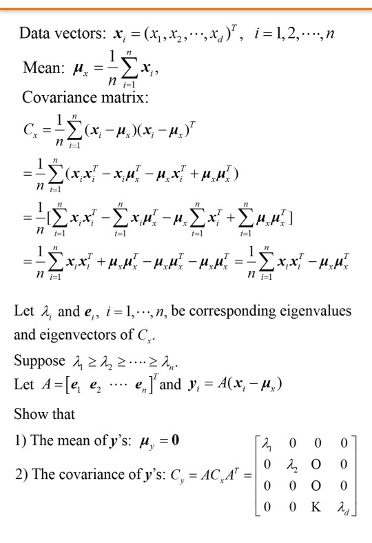 Solved Data Vectors X H Xy Mean M X C Chegg Com