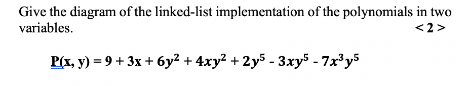 Give the diagram of the linked-list implementation of the polynomials in two variables.
