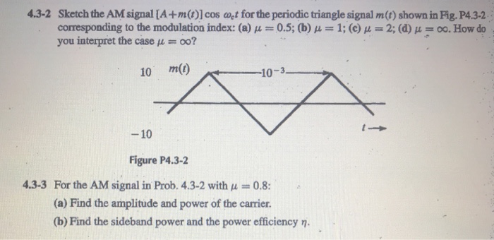 Solved Sketch The Am Signal A M T Cos Wt For The Period Chegg Com