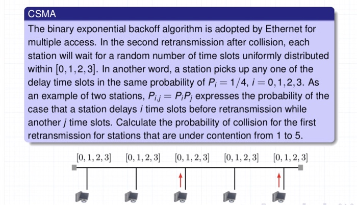 Solved Csma The Binary Exponential Backoff Algorithm Is A Chegg Com