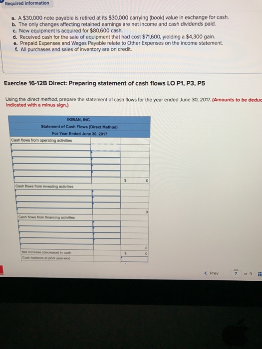 Cash flow statement preparation exercise p3 wileyplus test picture