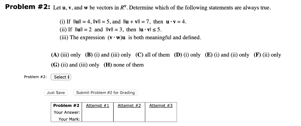 Solved Problem 2 Let U V And W Be Vectors In R Dete Chegg Com