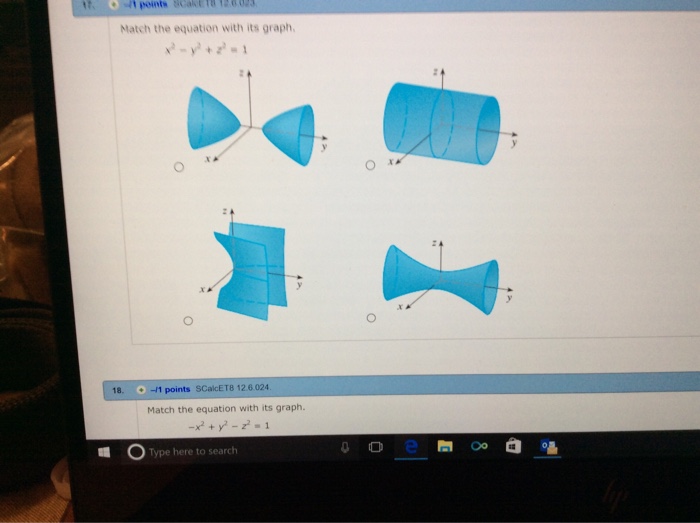 Solved Match The Equation With Its Graph X 2 Y 2 Z 2 Chegg Com