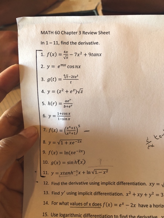 Solved Math 60 Chapter 3 Review Sheet In 1 11 Find The D Chegg Com